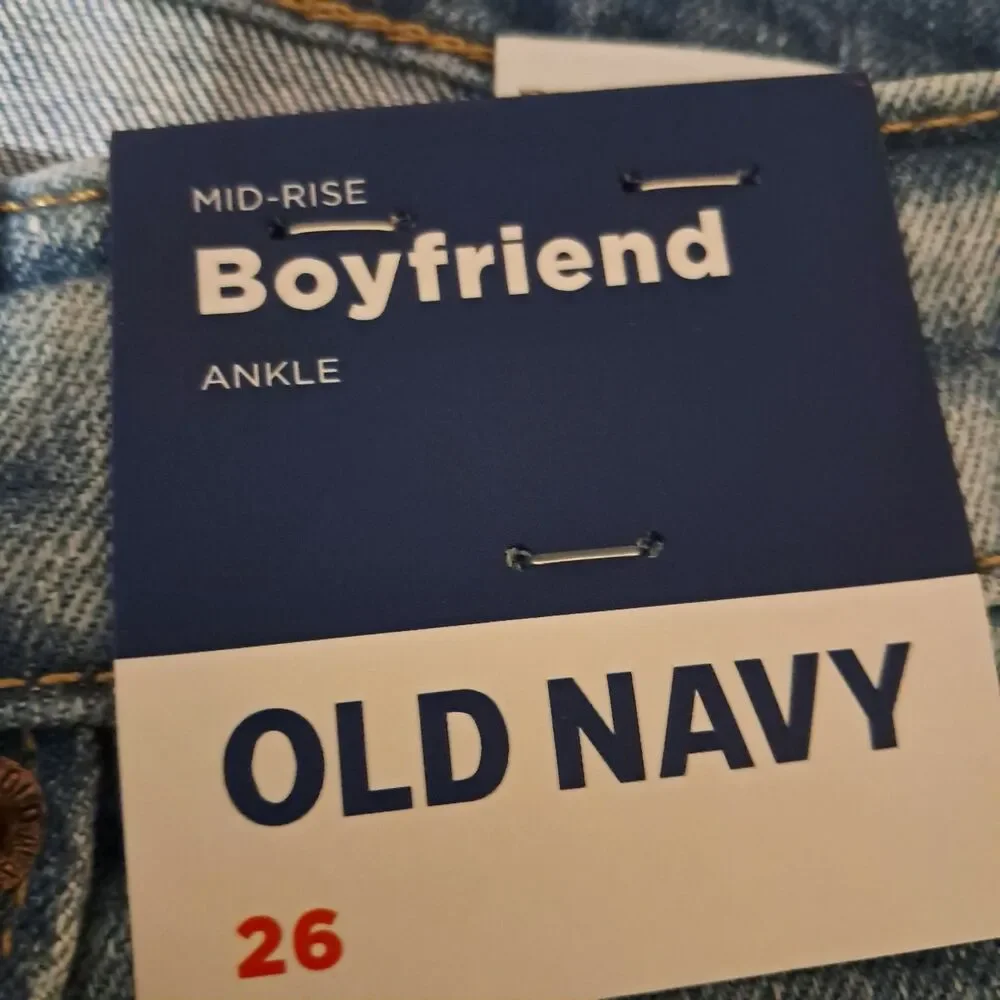 Old Navy Women's Mid Rise Boyfriend Loose Blue Ankle Jeans Size 26 NWT